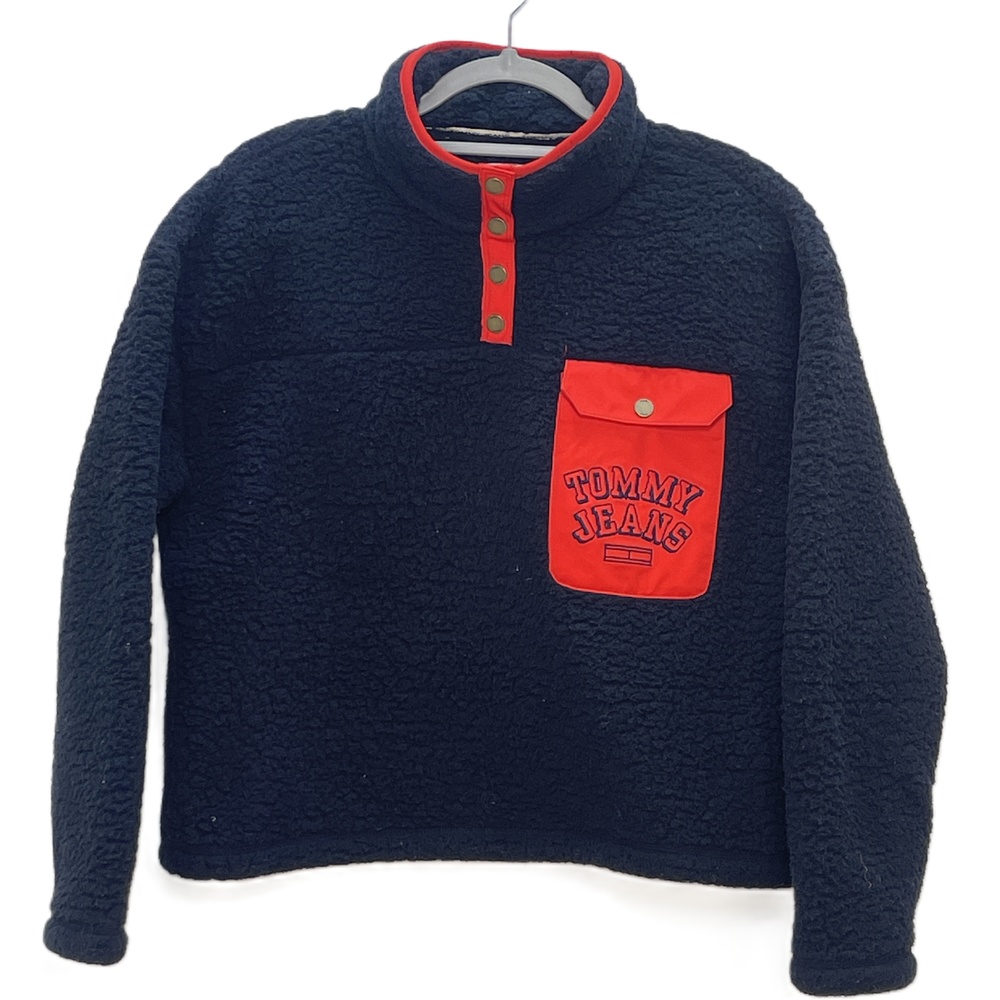 Tommy Jeans Blue Sherpa Pullover With Pocket - Picture 3 of 7